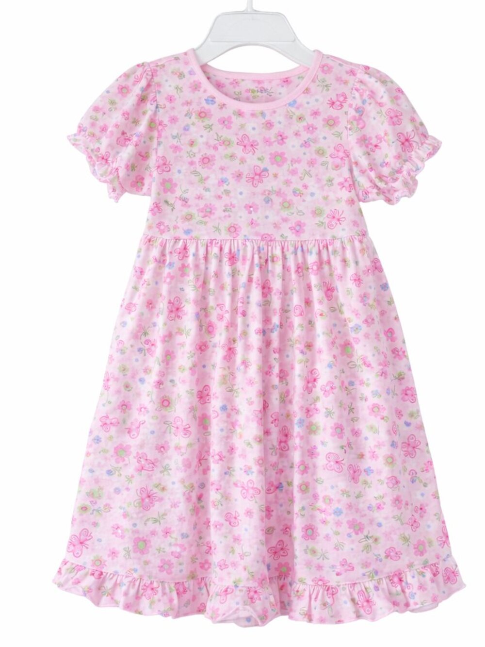 George Toddler Girls 4T Pink Floral Butterfly Dress Short Sleeve Ruffle Hem